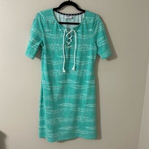 HIHO Sandy Cay Green & White Cotton Printed Dress Coverup Sz Medium Resortwear
